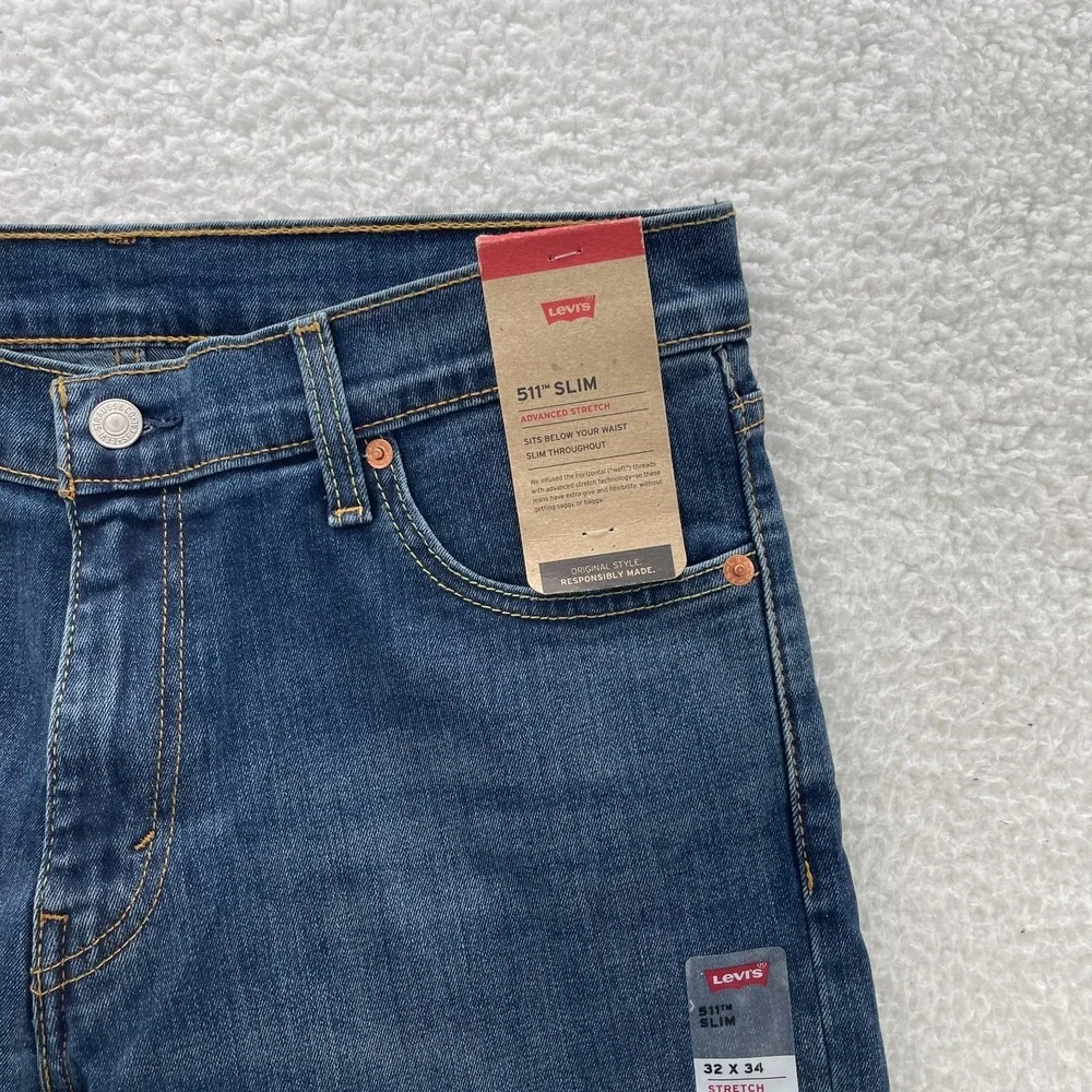 Levis 511 Jeans Mens 32x34 Blue Slim Fit Dark Wash Stretch Denim Grunge Skater